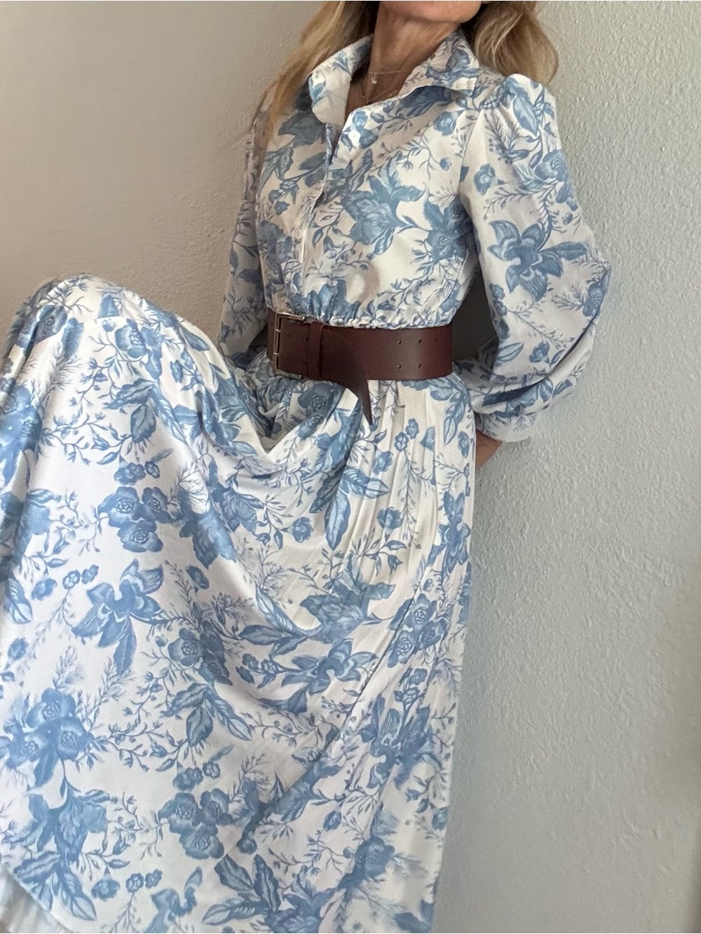 Blue Floral Button-Down Dress
